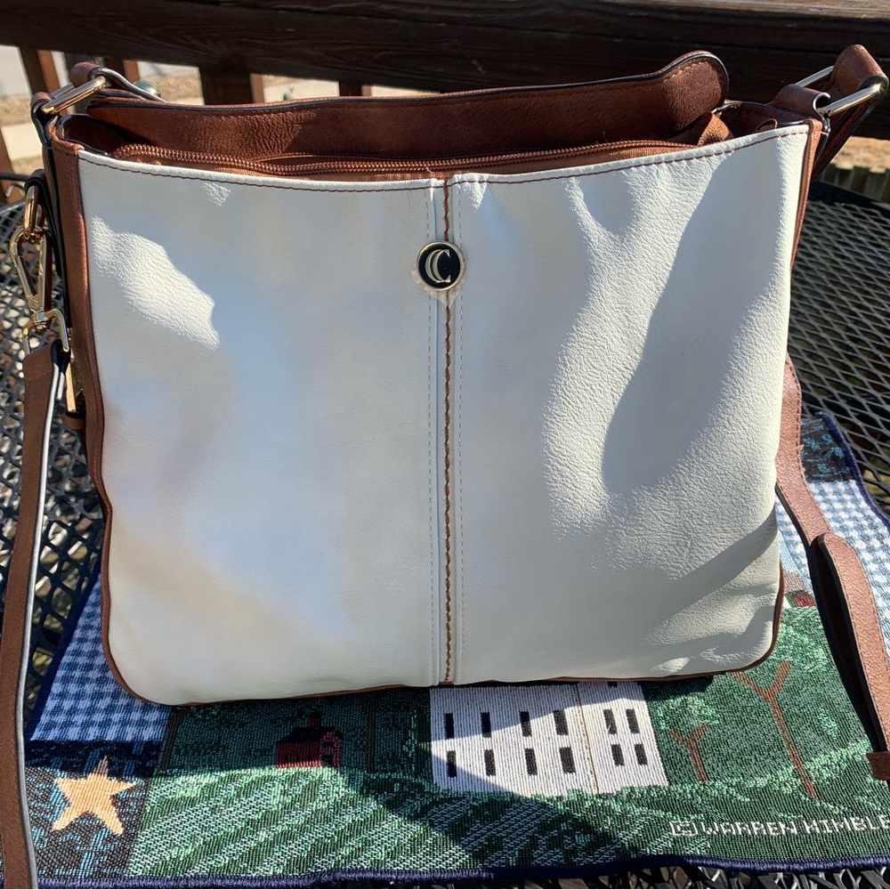 Chic White and Brown Crossbody Bag